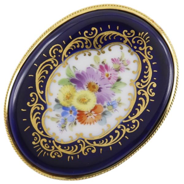 Meissen マイセン フラワー ペンダントトップ ブローチ シルバー×陶器 青 約11.8g レディース【S140426290】中古