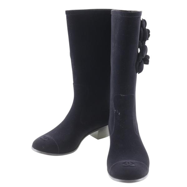 CHANEL シャネル カメリア G26648X31173 スウェード ブーツ レディース 【中古】 crown78_s221323089