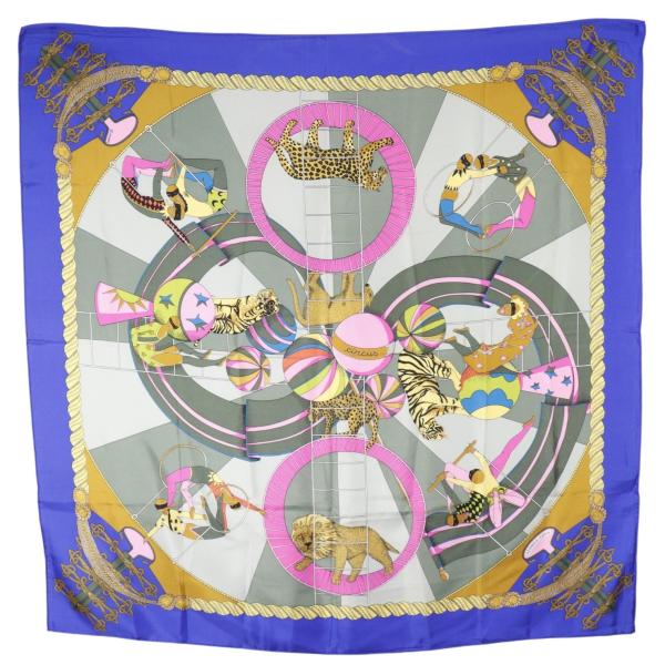 HERMES（エルメス） カレ90 circus サーカス スカーフ シルク 青