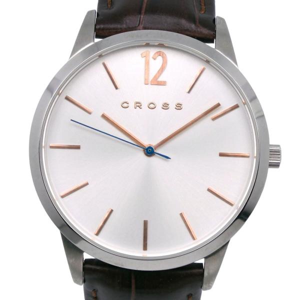 CROSS クロス CR8015 腕時計 SS×レザー シルバー クオーツ アナログ表示 メンズ ホワイト文字盤【Y200925092】中古