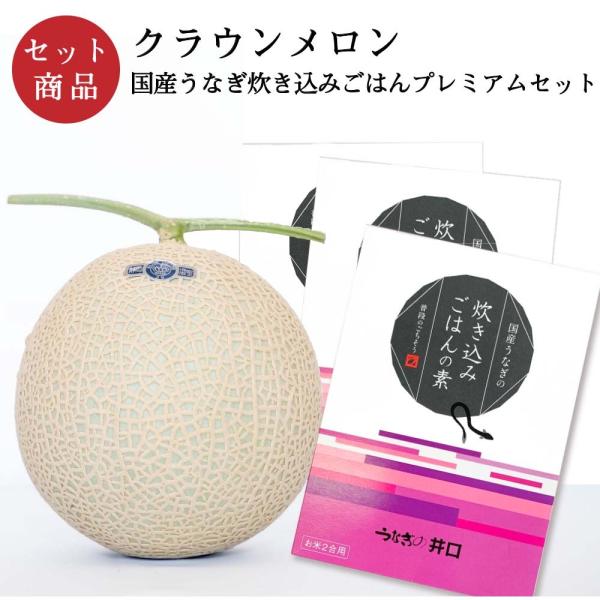 クラウンメロン×国産うなぎ炊き込みごはんプレミアムセット(クラウンメロン山等級1玉×国産うなぎ炊き込みごはんの素×３) 静岡クラウンメロン ギフト 贈答