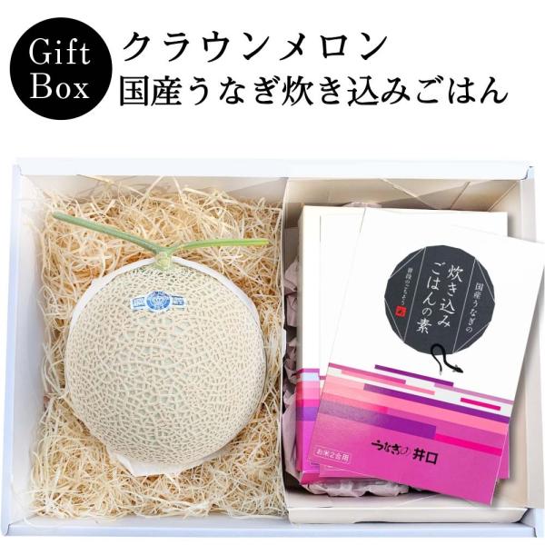 【ギフト】クラウンメロン×国産うなぎ炊き込みごはんセット(クラウンメロン白等級1玉×国産うなぎ炊き込みごはんの素×3) 静岡クラウンメロン うなぎ 贈答