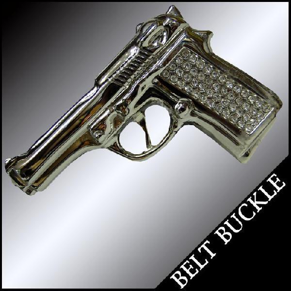 ベルトバックル ガン GUN シルバー ラインストーン ジルコニア