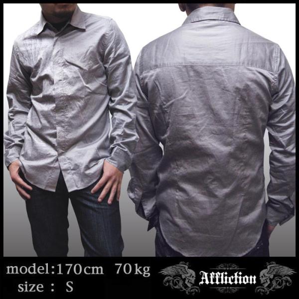 AFFLICTION アフリクション メンズ 長袖 ボタンダウン シャツ グレー