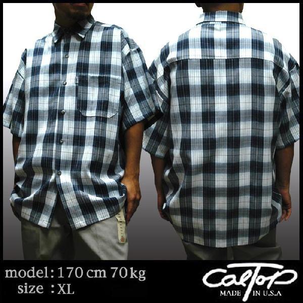 25%OFF】 CALTOP チェック柄 半袖シャツ チェックシャツ ネイビー