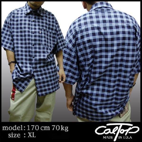25%OFF】 CALTOP チェック柄 半袖シャツ チェックシャツ ネイビー 