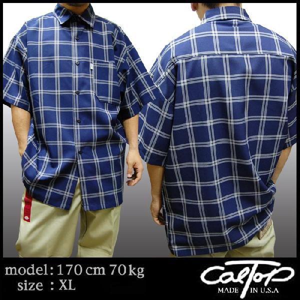 25%OFF】 CALTOP チェック 半袖シャツ チェックシャツ ネイビー