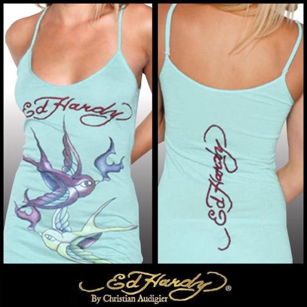 Ed Hardy ラインストーン ロングタンクトップ キャミソール　(USA製) Ed Hardy ラインストーン ロングタンクトップ キャミソール (USA
