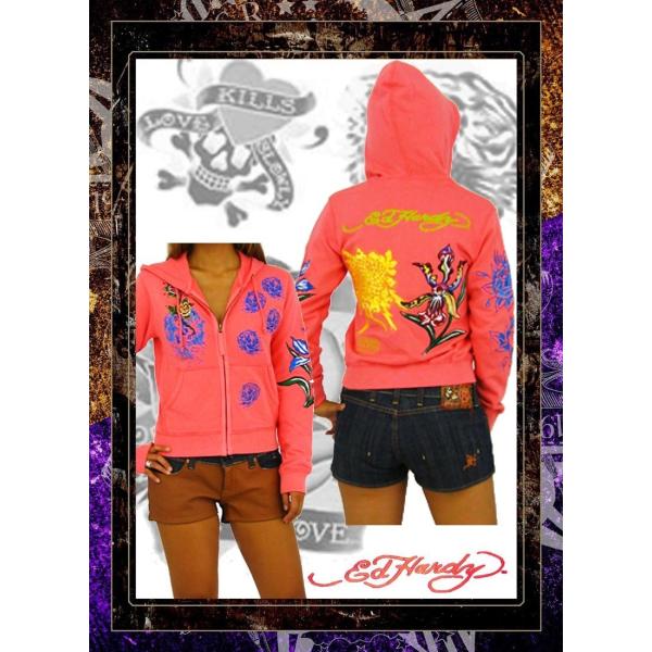 エドハーディー　ジップパーカー　 ピンク　刺繍　y2k 平成ギャルラインストーン Ed Hardy（エド・ハーディー） 【25%OFF】 レディース パーカー 【200