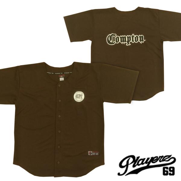 プレイヤーズ 69 COMPTON メンズ ベースボール シャツ ブラウン ロゴ