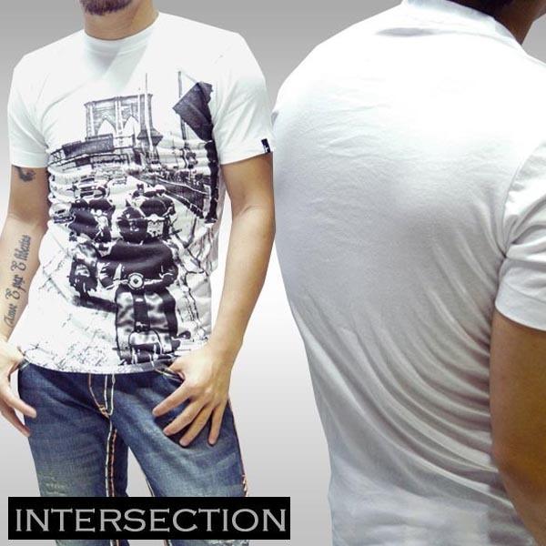 INTERSECTION メンズ 半袖 Tシャツ ホワイト ストリート ファッション