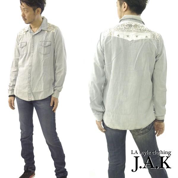 【未使用】RRL バンダナ柄 フレンチテリー ウエスタンシャツ メンズM JAK メンズ デニム ウェスタン シャツ ペイズリー柄 ホワイト 長袖