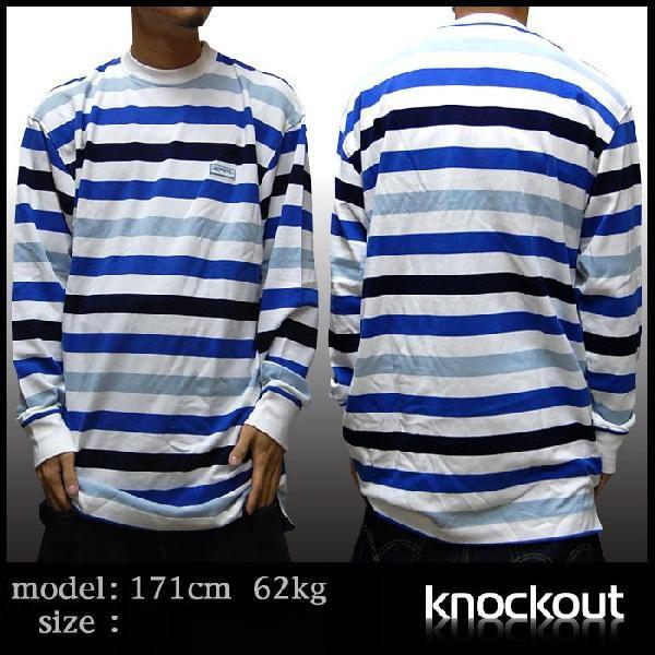 30%OFF】 KNOCKOUT 長袖シャツ ホワイト ブルー ボーダー ロンT