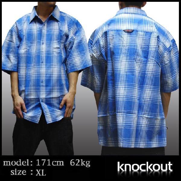 40%OFF】 KNOCKOUT チェック柄 半袖シャツ ノックアウト ブルー