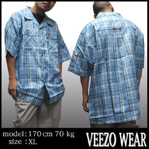25 Off Veezo 半袖 チェックシャツ ライトブルー ストリート Hiphop