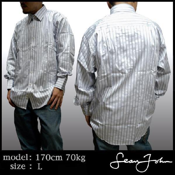30%OFF SeanJohn ショーンジョン 長袖 ストライプシャツ グレー シャツ