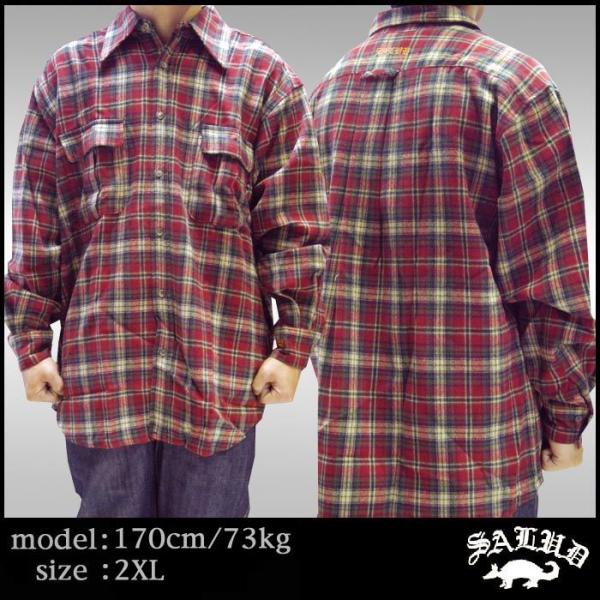 長袖ネルシャツ2枚セット（ブラック・レッド） チカーノファッション crs_salud-shirts03