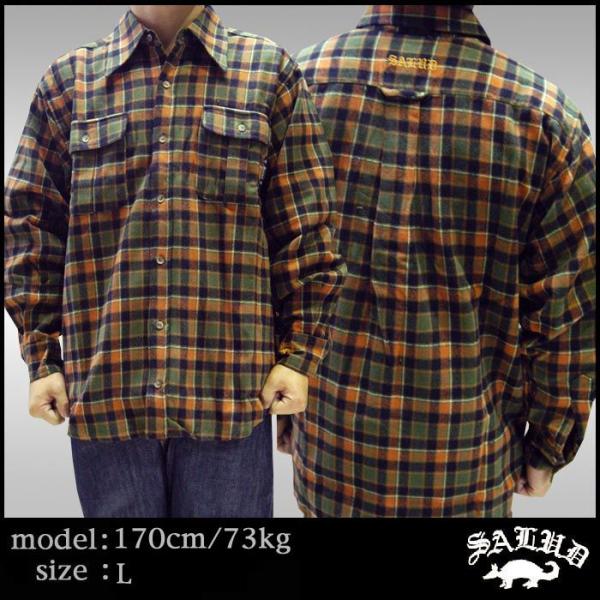 SALUD サルー ロングポイント チェック ネルシャツ グリーン シャツ