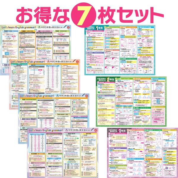 お風呂の学校 セット価格 中学英文法／中学数学 日本製 お風呂ポスター2種類セット 防水 英語 数学 勉強 お風呂 知育 ポスター 公式 暗記 問題 中学3年 学習