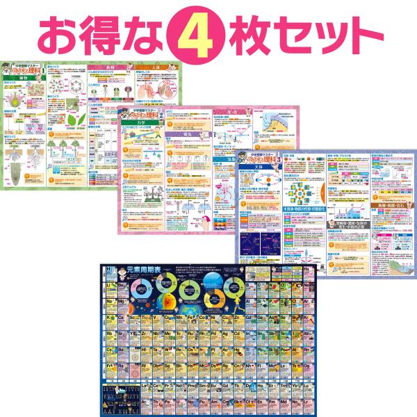 お風呂の学校 セット価格 中学受験マスター理科／元素周期表 お風呂ポスター２種類セット 日本製 理科 化学 学習 知育 社会 B3サイズ 防水