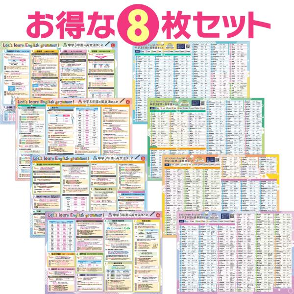 お風呂の学校 セット価格 中学英文法／中学英単語 お風呂ポスター２種類セット 改訂版 日本製 高校受験 TOEIC 英語 英会話 防水 耐水 知育 B3サイズ