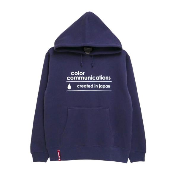 COLOR COMMUNICATIONS HOOD J[R~jP[VY p[J[ CREATED IN JAPAN LOGO NAVY XP[g{[h XP{[
