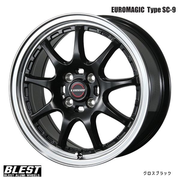 16インチ 4H100 6.5J 6.5J+48 4穴 ホイール 【4本セット 新品】  EURO MAGIC Type SC-9 (GBK) 送料無料 ブレス