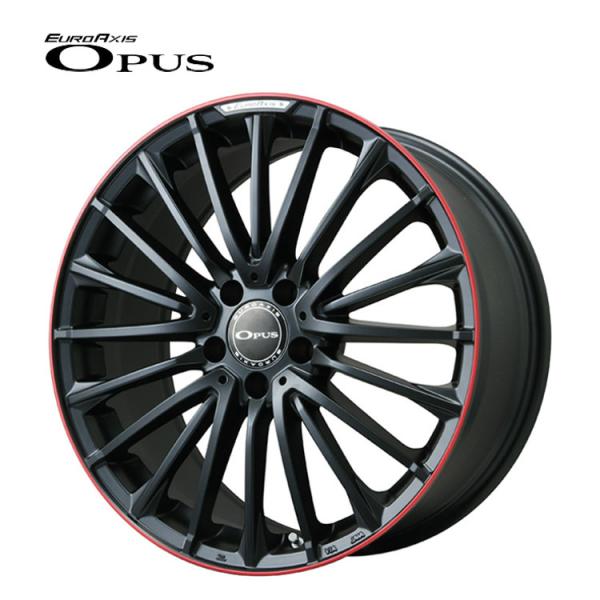 19インチ 5H112 8J 8J+49 5穴 ホイール 【1本単品 新品】 マットブラック/レッドリム OPUS 送料無料 ユーロアクシス