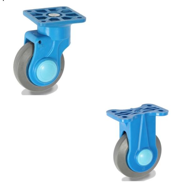 PLA250・300シリーズ対応プラスチックを多用して軽量化しています。ご利用の台車の修理・交換用にお使いください。車輪径 130mm取付ピッチ 自在：80 x 80　固定：100ｘ50〜56取付け高さ：177mm部品交換には簡単な工具、若...