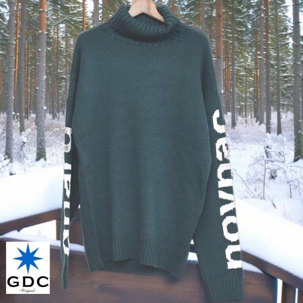 GDC メンズMサイズ グリーン ハイネックセーター ニット 両袖グランド