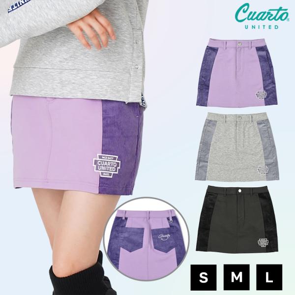 サイドコーデュロイ台形スカート 刺繍ワッペンロゴ レディース クアルトユナイテッド ゴルフウェア 23FW