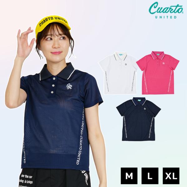 オールメッシュポロシャツ 半袖 ロゴライン ワンポイントロゴ レディース クアルトユナイテッド ゴルフウェア 25SS