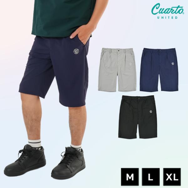 ナイロンストレッチハーフパンツ サラサラ極薄 メタリックロゴ メンズ クアルトユナイテッド ゴルフウェア 26SS