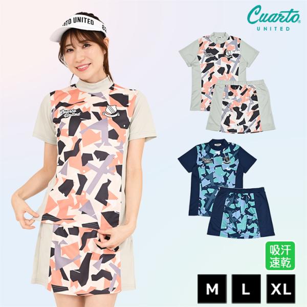カモフラ柄セットアップ(Tシャツ/スカート) エンブレムロゴ 吸汗速乾 上下セット レディース クアルトユナイテッド ゴルフウェア 26SS