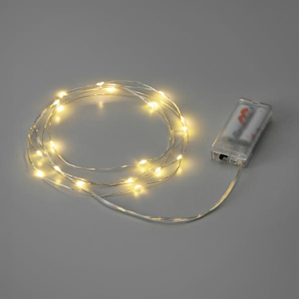 点灯タイプのLEDライト。ツリーやリースに巻くと華やかさもアップ♪インテリアのアクセント照明にも使えます。◇サイズ全長：2.3m電池ボックス：W7.2×D3.5×H1.8cm◇材質：PVC、銅、ポリプロピレン◇ライト数：20球◇その他：単三...