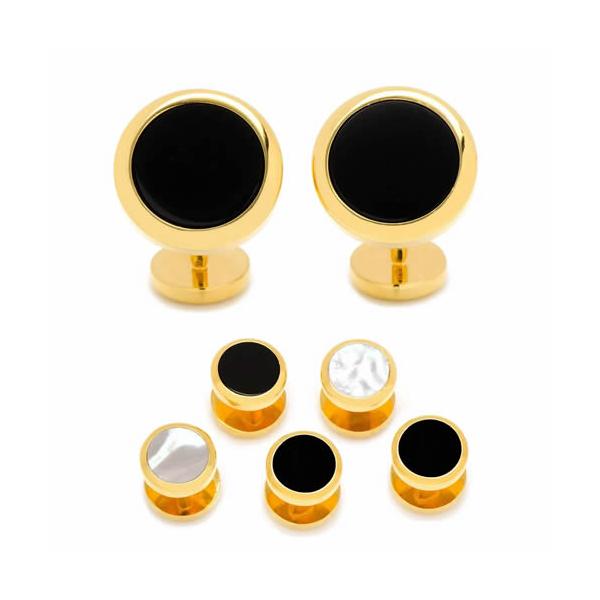 カフスボタン スタッドボタン セット ダブルサイド ゴールド オニキス