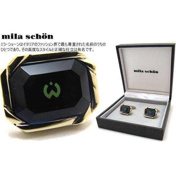 ブランド アクセサリー mila schon ミラ・ショーン 八角形ネイビーグラスカフス (ミラショーン カフリンクス カフスボタン) 父の日