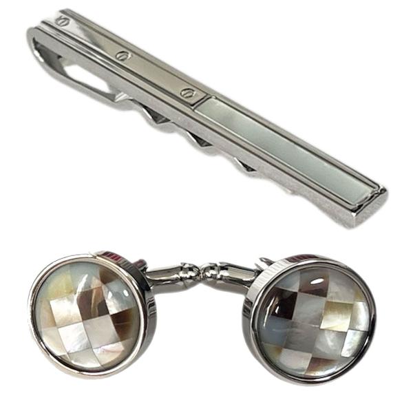 MOPネクタイピン MOPアバロンラウンドカフスセット : 鎌倉カフス工房