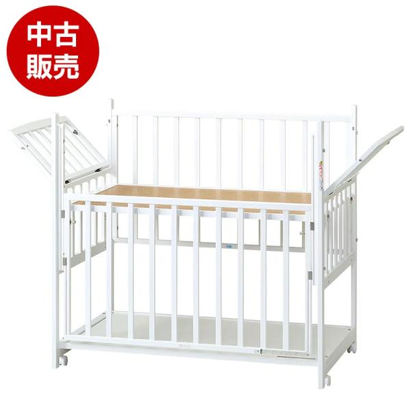 リユース品販売 ベビーベッド ヤマサキ トリプルドアー ホワイト120 マット別 日本製 レギュラーサイズ ハイタイプ メンテナンス済み