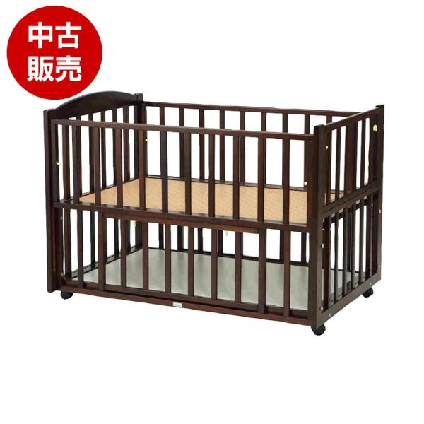 リユース品販売 木製 添い寝 ベビーベッド ツーオープンベッド b-side120 ダークブラウン 内寸120×70cm 標準サイズ レギュラーサイズ 日本製 ヤマサキ（0-109）