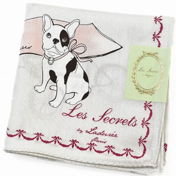 ラデュレ ハンカチ 1枚 レディース ブランド LADUREE ライトグレー フレンチドッグ ボンボヤージュ プリントデザイン ロゴ 女性 婦人