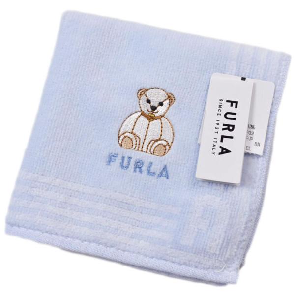 ミニタオル フルラ 1枚 レディース ハンカチ 青 パウダー ブルー ベア くま ロゴ 刺繍  女性 婦人