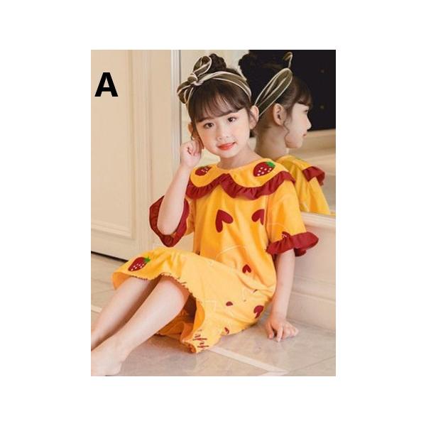 子供パジャマ ワンピース キッズ ジュニア 子供服 女の子 夏 薄手 半袖 純色 蝶結び ルームウェア おしゃれ 可愛い 姫系 部屋着 寝巻き 寝間着
