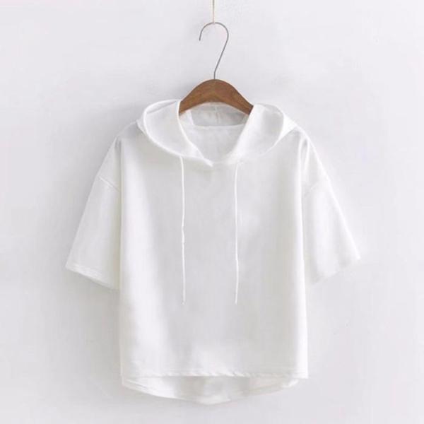 パーカー レディース tシャツ 五分袖 フード付き ゆったりパーカー 半袖パーカー Tシャツ カットソー トップス プルオーバー サイドスリット