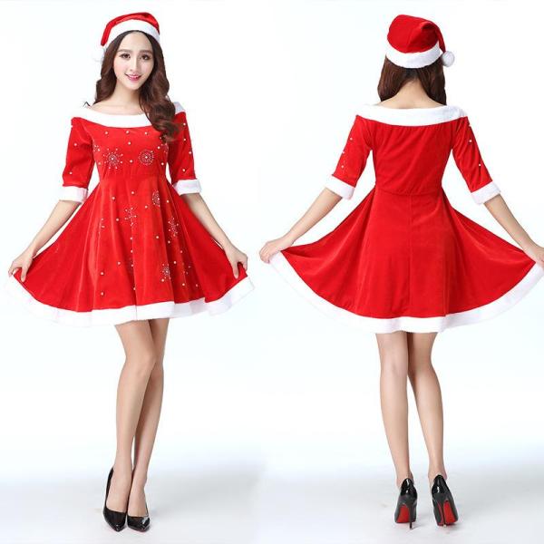 クリスマス衣装 レディース サンタクロース ワンピース 帽子 サンタ服装 演出服 コスチューム大人 可愛い 大きいサイズキャラクターフルセット
