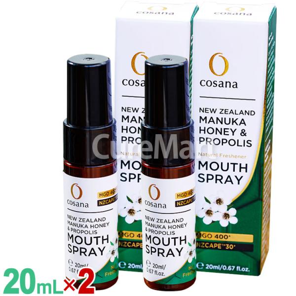 商品名：プロポリス入り マヌカハニーMGO400+ スプレー内容量：20mL×2本原材料：はちみつ(ニュージーランド産)、エタノール、プロポリスエキス/甘味料(グリセリン)、増粘剤(キサンタンガム)、香料(ペパーミントオイル、スターアニスオ...
