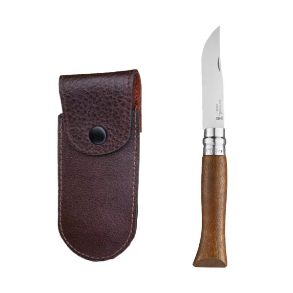 オピネル ナイフ セット 9 OPINEL ステンレス ウォールナット レザーケースセット9.0cm アウトドアナイフ キャンプナイフ 折りたたみナイフ