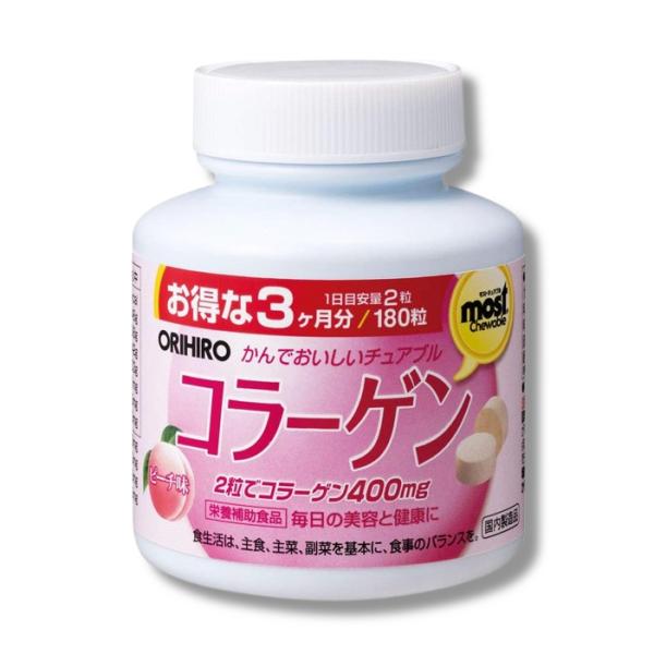 他サイト： オリヒロ MOSTチュアブル コラーゲン 180粒 90日分 コラーゲンペプチド L-アルギニン L-プロリン L-シスチン ビタミンB2 ビタミンB6 パンテトン酸 ピーチ味の商品画像