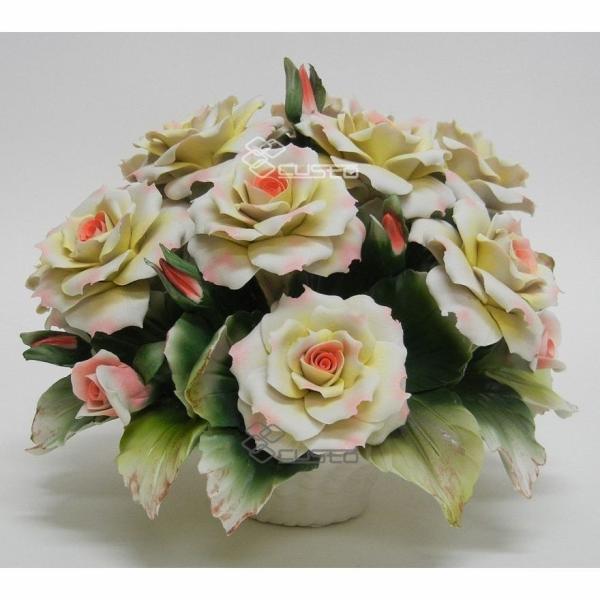 陶器 置物 井戸 青いバラ イタリア製 陶花 SONDA アンティーク