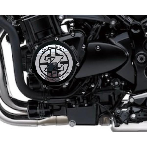 CustomMind(商標登録済み)オリジナルz900rs(2018モデル〜)純正ジェネレーターカバー用ドレスアップカバーです。アルミ削り出し光沢アルマイトブラックZriver面研磨仕様アルマイト処理後、文字面を鏡面研磨しております。画像は...